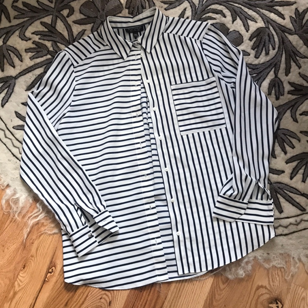 TopShop Button Up. 100% Polyester. Navy & Cream.